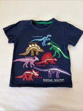 Mini Boden Navy Tee with Multicolor Dinosaur Skeletons